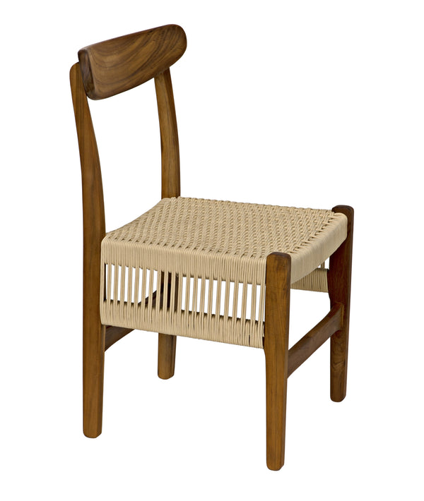 Shagira Teak Chair with Flat Clear Coat and Woven Rope Seat
