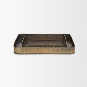 Varun Square Antiqued Brass Metal Tray (Set of 2)