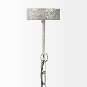Phillum (29"x37") Silver Metal Chassis and White Wood Beaded Six Bulb Chandelier