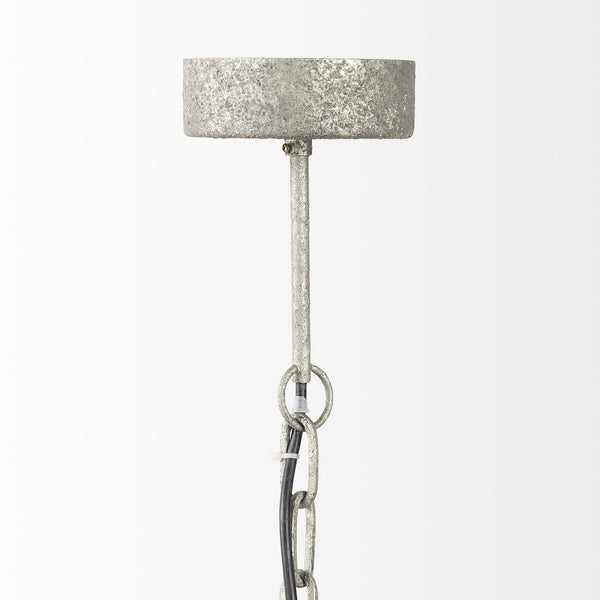 Phillum (29"x37") Silver Metal Chassis and White Wood Beaded Six Bulb Chandelier