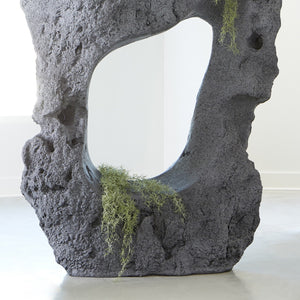 Colossal Cast Stone Sculpture, Two Holes, Charcoal Stone