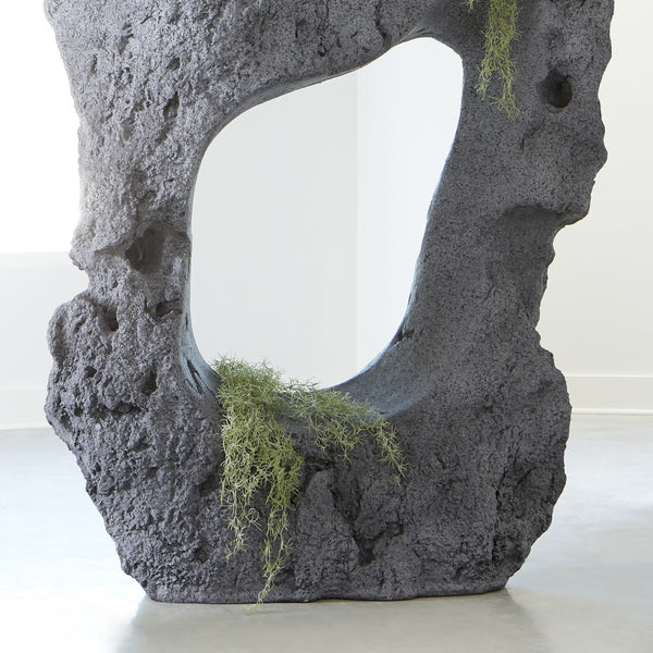 Colossal Cast Stone Sculpture, Two Holes, Charcoal Stone