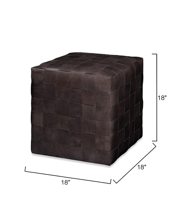 Woven Leather Ottoman, Dark Grey