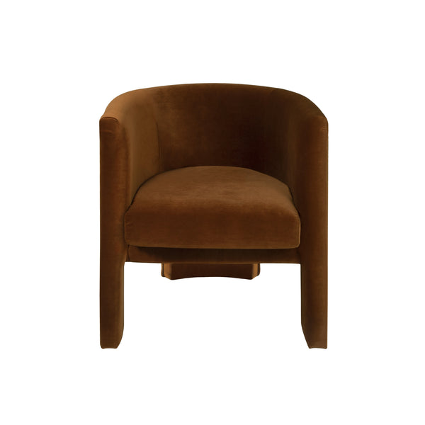 THREE LEG FULLY UPHOLSTERED BARREL CHAIR IN RUST VELVET