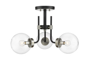Parsons 3 Light Semi Flush Mount in Matte Black + Brushed Nickel Finish