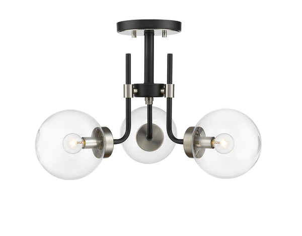 Parsons 3 Light Semi Flush Mount in Matte Black + Brushed Nickel Finish
