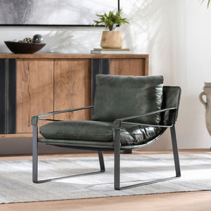 Morgan Leather Accent Chair with Iron Legs - Forrest Green