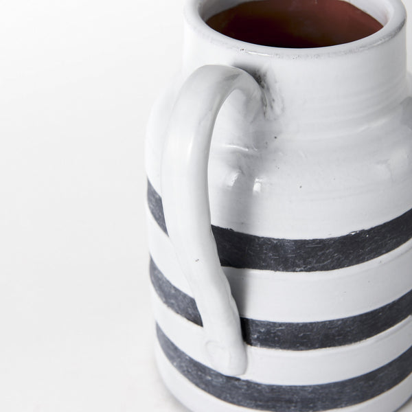 Harmon II  Large White w/ Charcoal Stripes Ceramic Jug