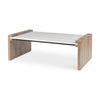 Athens  48.0L x 28.0W x 16.0H Light Brown Wood and White Marble Coffee Table