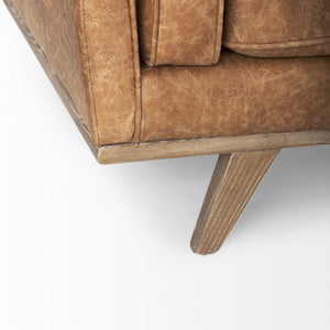 Brooks 90.2L x 34.8W x 33.5H Cognac Brown Faux Leather Three Seater Sofa W/ Medium Brown Wooden Legs