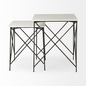 Lorlei 20.0L x 20.0W x 23.8H White Marble Top W/Antique Gold Iron Legs End and Side Table