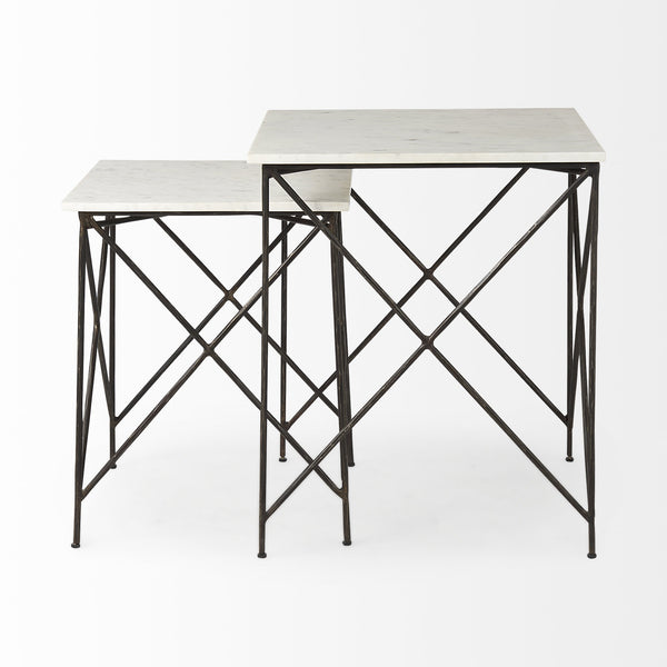 Lorlei 20.0L x 20.0W x 23.8H White Marble Top W/Antique Gold Iron Legs End and Side Table