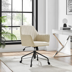 Thompson Fabric Swivel Office Arm Chair In Strata Cream