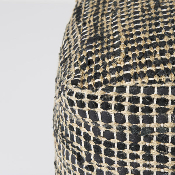 Aalia 16.0L x 16.0W x 16.0H Charcoal Leather and Jute Pouf