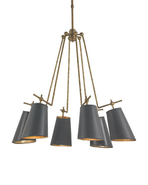 Jean-Louis Chandelier In Old Brass & Marbella Black & Contemporary Gold Leaf