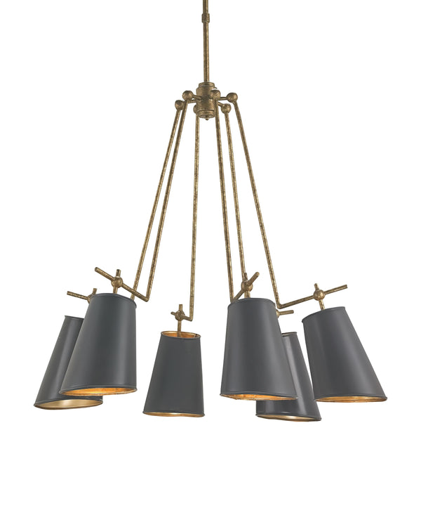 Jean-Louis Chandelier In Old Brass & Marbella Black & Contemporary Gold Leaf