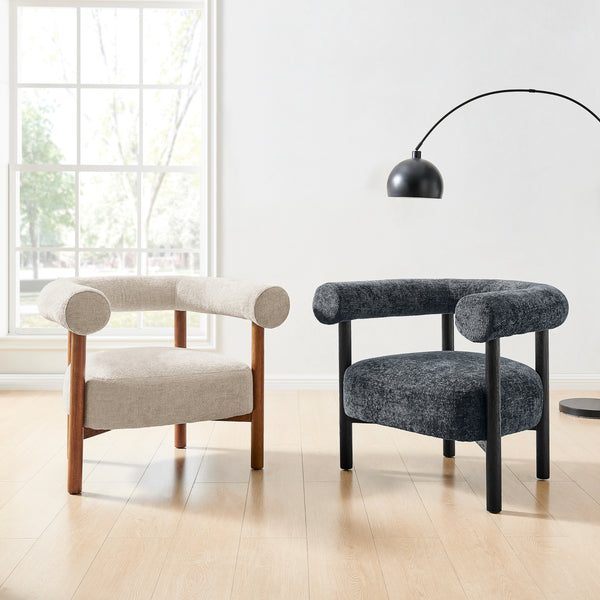 Vincent Chenille Accent Arm Chair Black Legs, Grenada Charcoal 