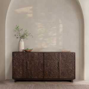 Albero Solid Wood 4-Drawer Buffet in Kona Brown