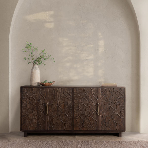Albero Solid Wood 4-Drawer Buffet in Kona Brown