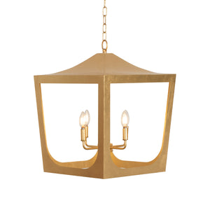 MODERN PAGODA LANTERN WITH FOUR LIGHT GOLD LEAF CLUSTER, BODY IN GOLD LEAF