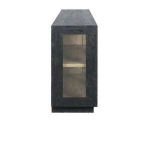 Larson Solid Wood 4 Door Cabinet with Glass Panels - Carbon Black
