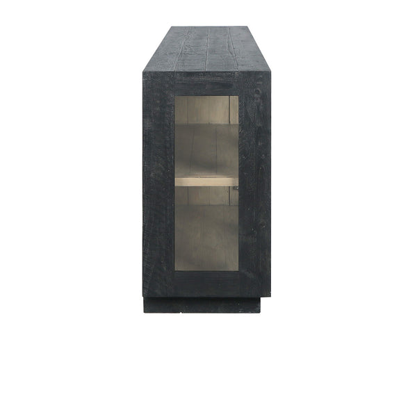 Larson Solid Wood 4 Door Cabinet with Glass Panels - Carbon Black
