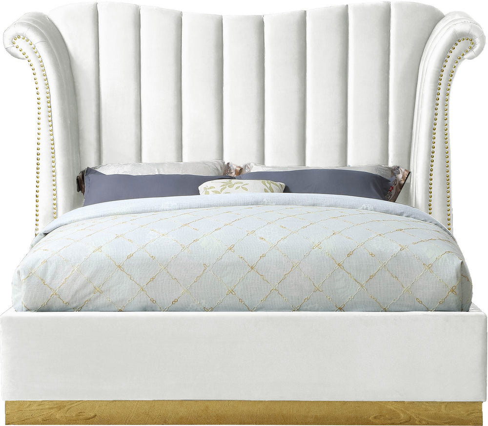 Hubert Queen Bed In White Velvet