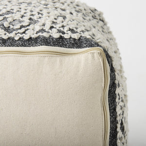 Farida  16.0L x 16.0W x 16.0H Dark Gray Wool and Polyester Patterned Pouf
