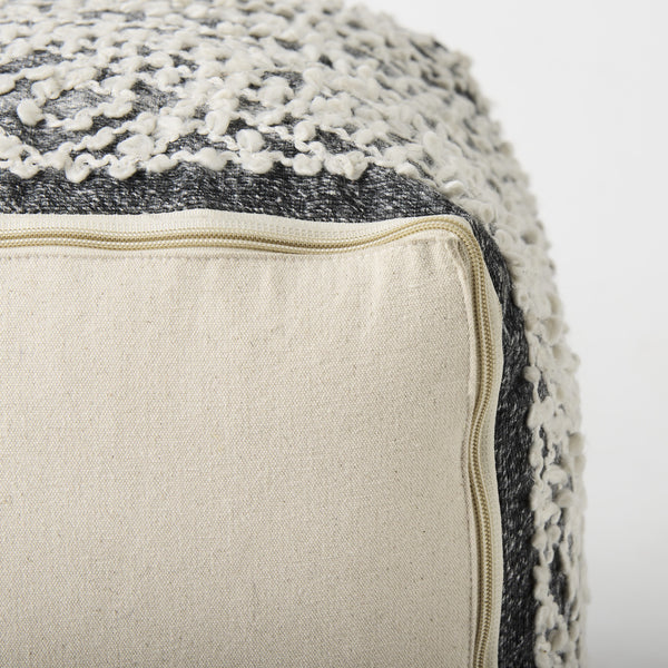 Farida  16.0L x 16.0W x 16.0H Dark Gray Wool and Polyester Patterned Pouf