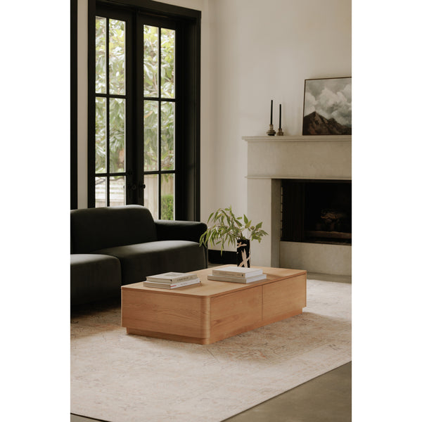 Moe's Round Off Coffee Table Natural Oak with Storage