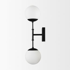 Edie Matte Black Metal w/ Frosted Glass Globes 2-Light Wall Sconce