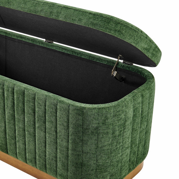 Clinton Chenille Storage Bench, Seneca Green 