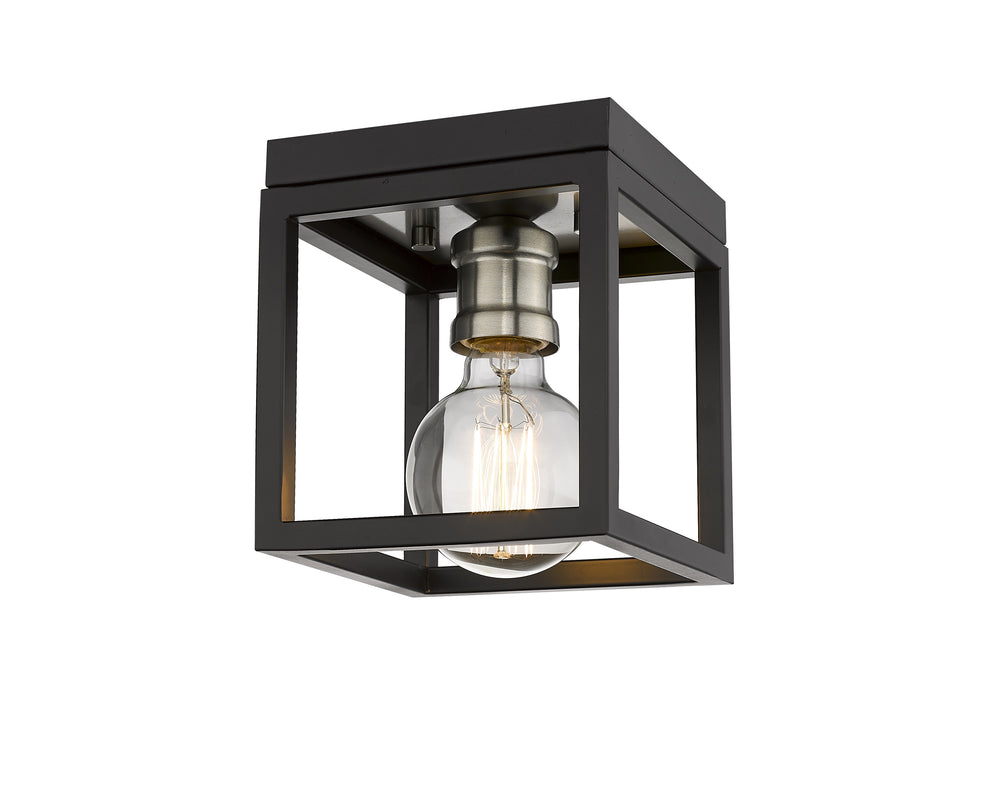 Kube 1 Light Flush Mount in Matte Black + Brushed Nickel Finish