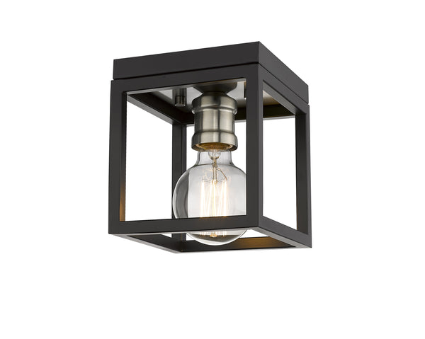 Kube 1 Light Flush Mount in Matte Black + Brushed Nickel Finish