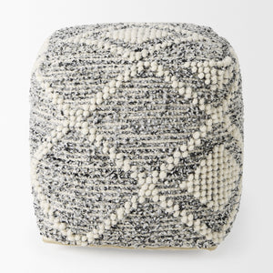Ekiya  16.0L x 16.0W x 16.0H Black/White Yarn and Wool Patterened Pouf