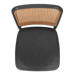 Sonora Rattan Dining Side Chair Wood Seat, Black/Natural