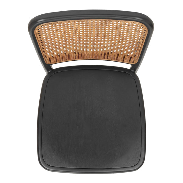 Sonora Rattan Dining Side Chair Wood Seat, Black/Natural