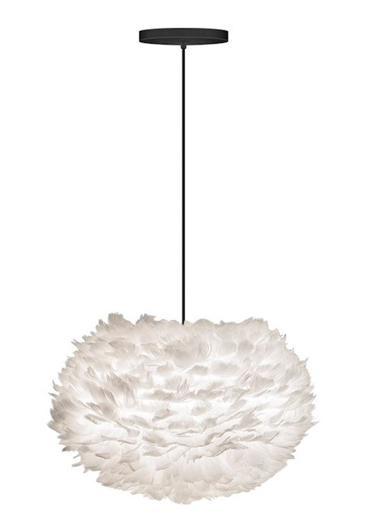 Eos Medium Hardwired Pendant in White with Black Cord