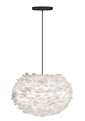 Eos Medium Hardwired Pendant in White with Black Cord