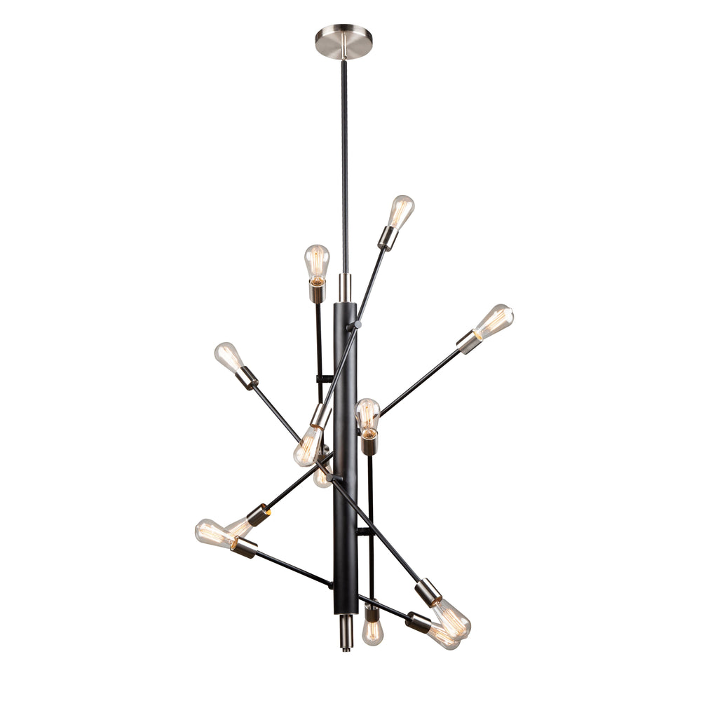 Truro 12 Light Pendant in Black & Brushed Nickel