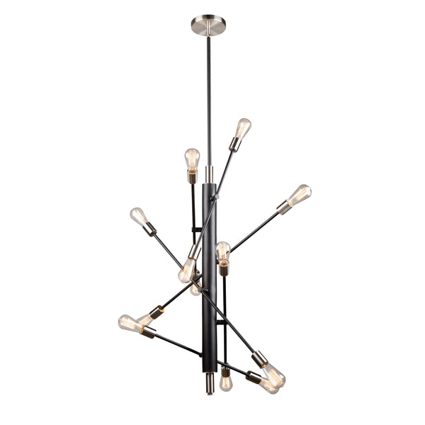 Truro 12 Light Pendant in Black & Brushed Nickel