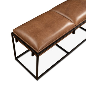 New York 62" Cognac Leather Iron Bench
