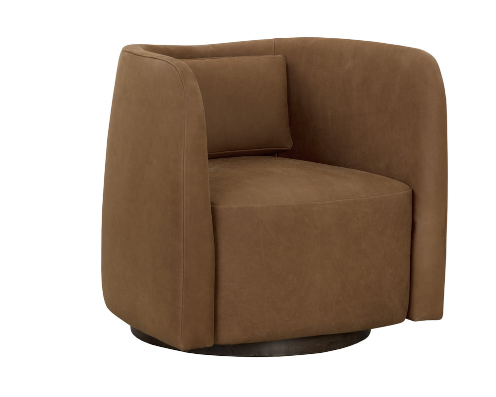 EMILIE SWIVEL LOUNGE CHAIR - NUBUCK CARAMEL LEATHER