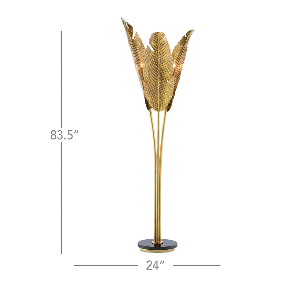 Tropical Floor Lamp In Vintage Brass & Black