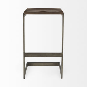 Kiran 17L x 17W x 30H Medium Brown Wood W/ Antique Nickel Finished Metal Frame Bar Stool