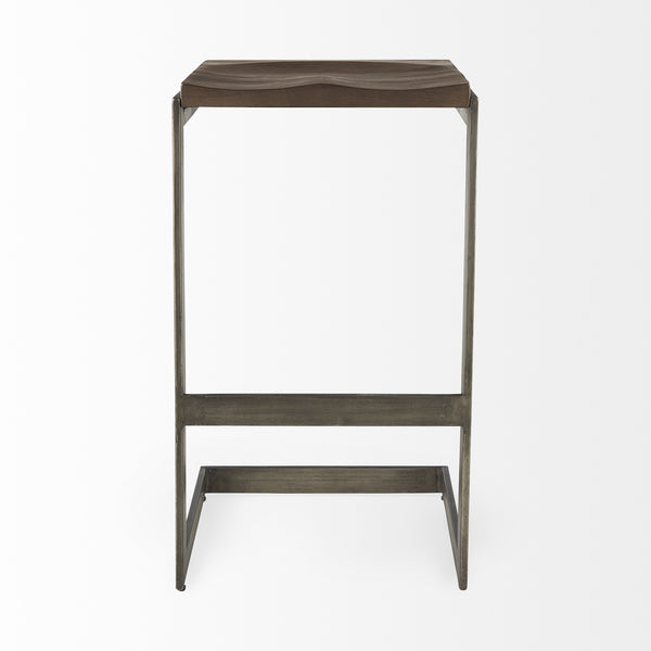 Kiran 17L x 17W x 30H Medium Brown Wood W/ Antique Nickel Finished Metal Frame Bar Stool