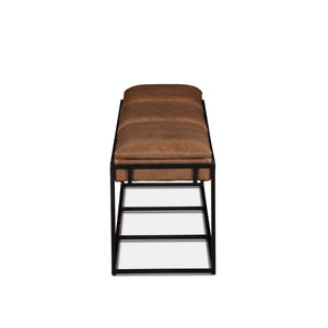 New York 62" Cognac Leather Iron Bench