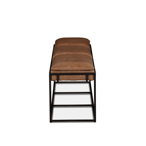 New York 62" Cognac Leather Iron Bench