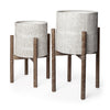 Groot Set of Two 11.8 x 23  Eggshell Ceramic Wooden Base Plant Stands