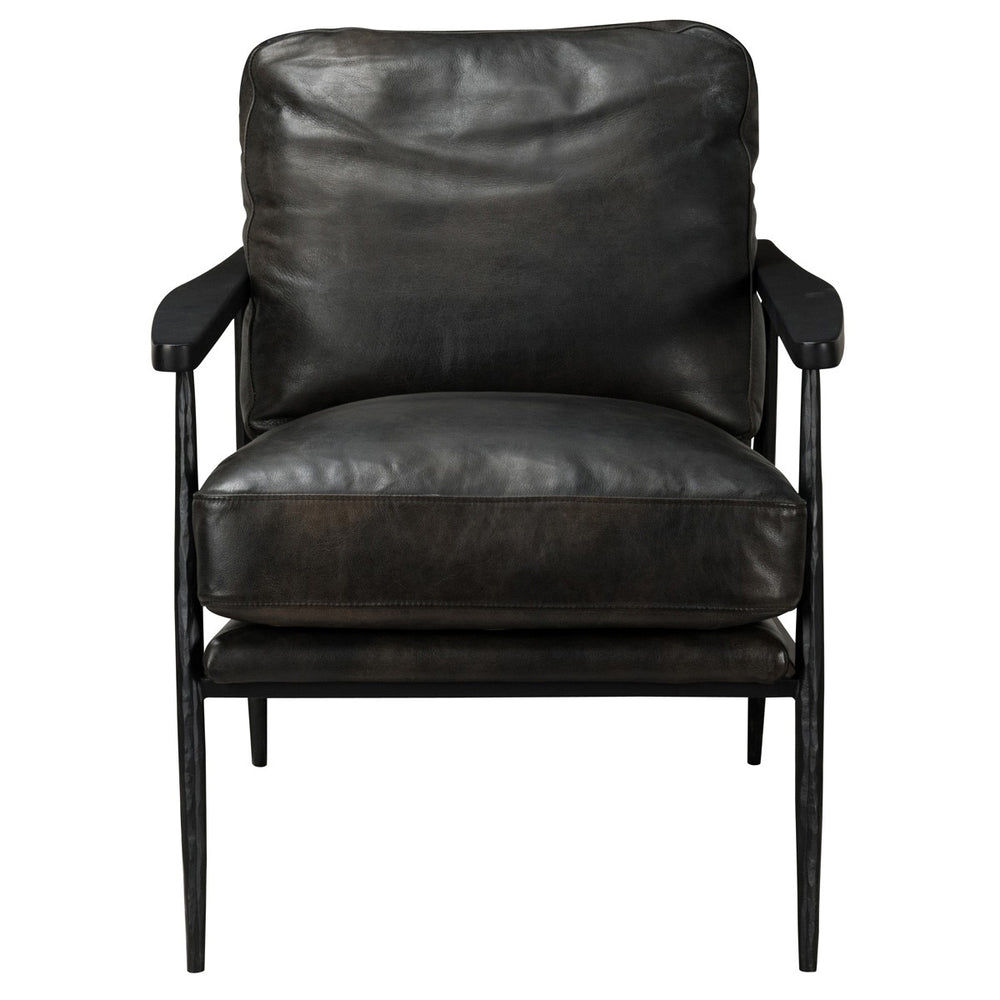 Christopher Leather Club Chair - Jet Black with Metal Frame